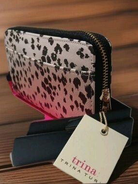 Trina Turk Black and White Leopard Print Zip Wallet